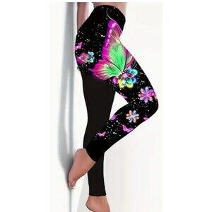 Stylish Casual Colorful Butterfly Printed Women Pants Leggings Med‎